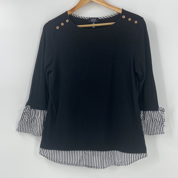 Jones NY black and white top with stripes medium - Picture 1 of 12